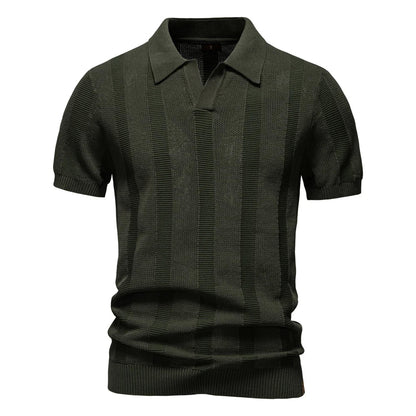 2025 Men's Solid & Striped Mesh Polo Shirt - Breathable Knit Casual Top with Turn-Down Collar