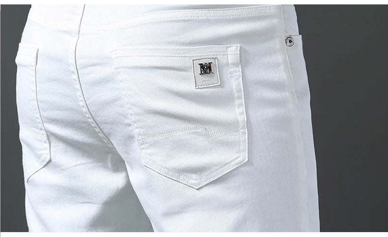 New 98% Cotton Men's Fashion Slim Jeans Stretch Straight Spring Autumn Luxury Denim Trousers Casual Business Pencil Pants
