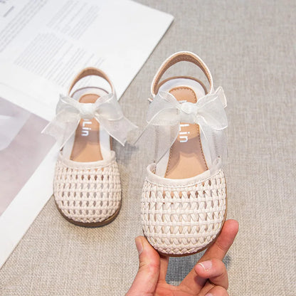 Children's Sandals Summer New Elegant Girls Princess Shoes Woven Style Beach Causal Kids Flat Sandals Solid Color Versatile