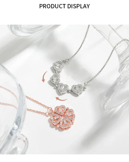Transform Luxury Four Leaf Clover Pendant Necklace  Stainless Steel Crystal Gold Color Heart Jewelry for Women Gift