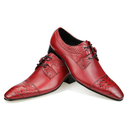 Wedding Red Shoes For Men Lace Up Fashion Derby Shoes Formal Business Office Genuine Leather Pointed Toe Dress Man Shoe