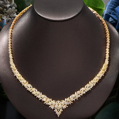 Fashion Emirados Árabes Unidos Dubai Zircônia Cúbica Conjunto Completo de Joias de 4 Peças para Mulheres Banhado a Ouro Acessórios de Noiva Nigerianos