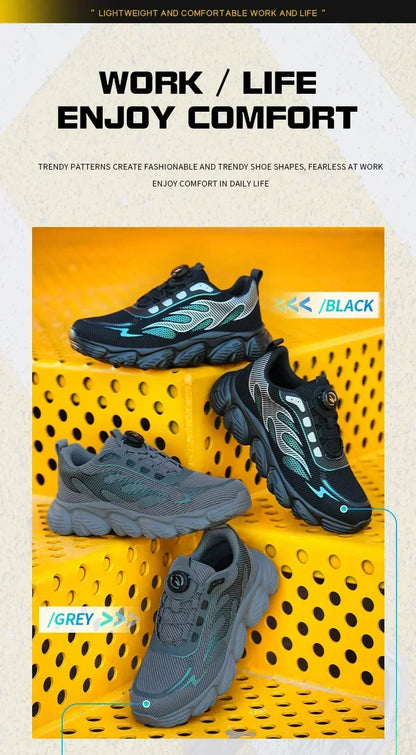 Rotating Button Tactical Boots Men Reflective Steel Toe Shoes Indestructible Work Sneakers Protective Safety Boots Size 47 48