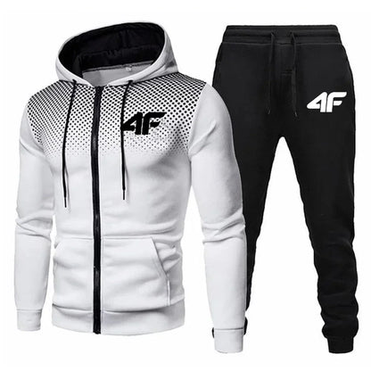 Autumn Winter Mens Tracksuit Jogging Sweatpants 2 Piece Set Sport Zipper Jacket+Running Trousers Suit Casual Printing Clothing