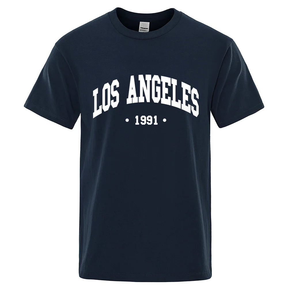 Los Angels 1991 Usa City Letter Printing Clothes Men Oversize Breathable T Shirt Summer Sweat Casual T-Shirt Cotton Tee Shirt