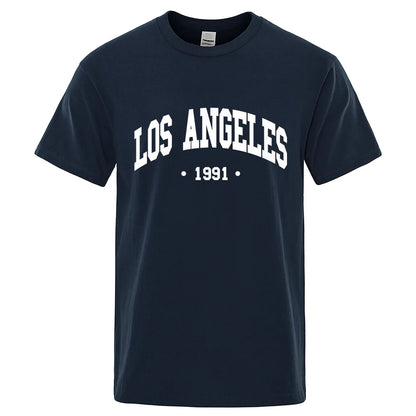 Los Angels 1991 Usa City Letter Printing Clothes Men Oversize Breathable T Shirt Summer Sweat Casual T-Shirt Cotton Tee Shirt