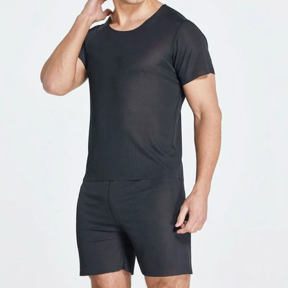 Plus Size Ice Silk Cool Summer Men Sleepwear Shorts Sexy Underwear Nightwear Comfortable Loose Sports Man Sleep Bottoms Homewear
