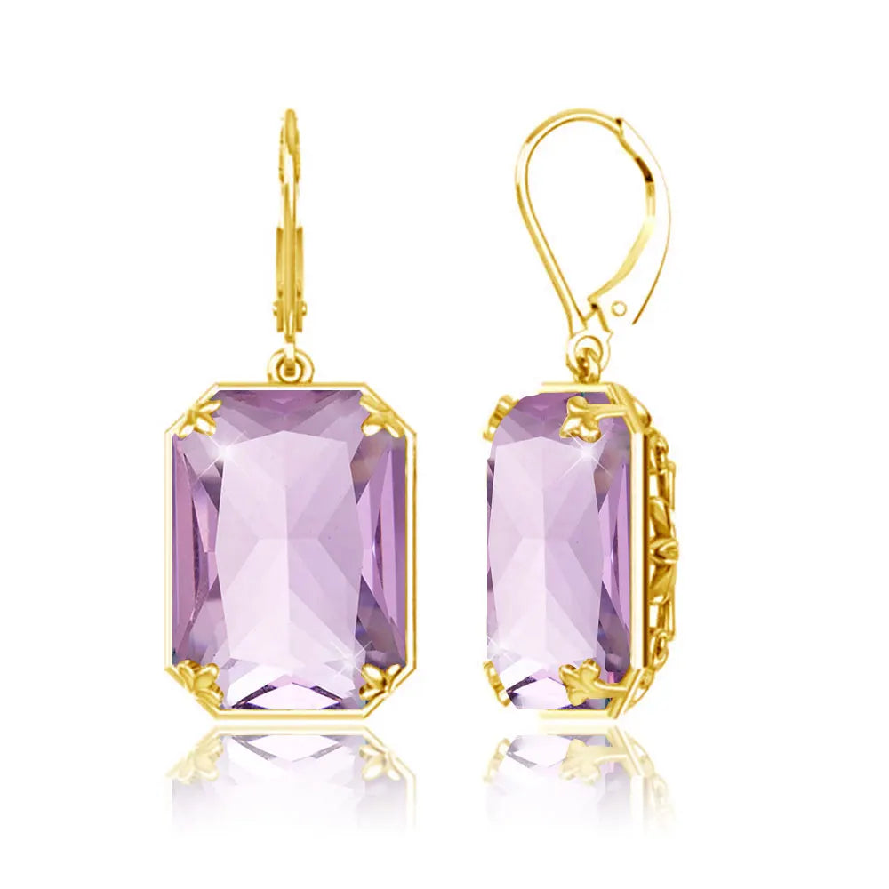 Vintage Ruby Drop Earrings 18K Gold Plated Women Luxury Hanging 925 Sterling Silver Hoop Earrings Engagement Fine Jewelry Gift