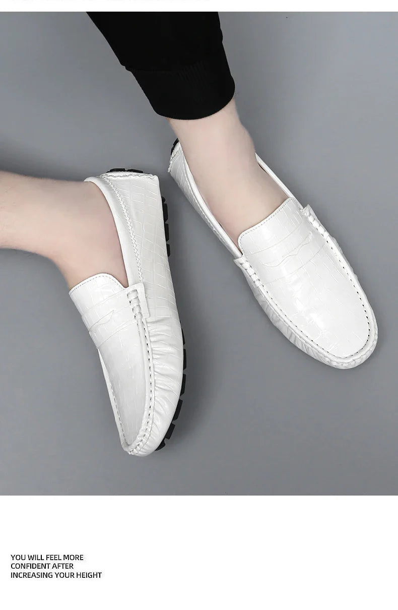 Patent Leather Loafers for Men, Crocodile Pattern, Korean Style, Trendy, Popular Casual Leather Shoes, Slip-On Loafers, Lazy Shoes