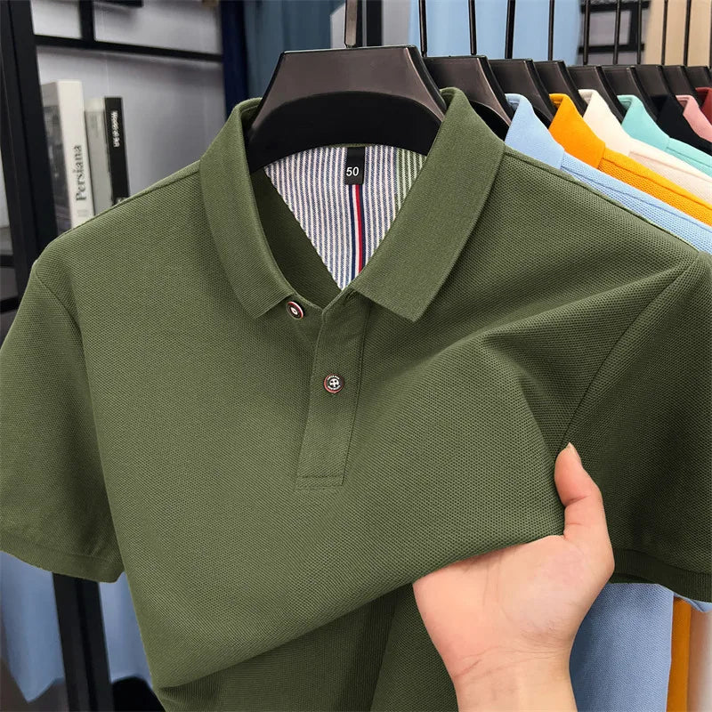 100% cotton short sleeve polo shirt comfortable lightweight high-end brand fashionable simple summer men's casual lapel T-shirt