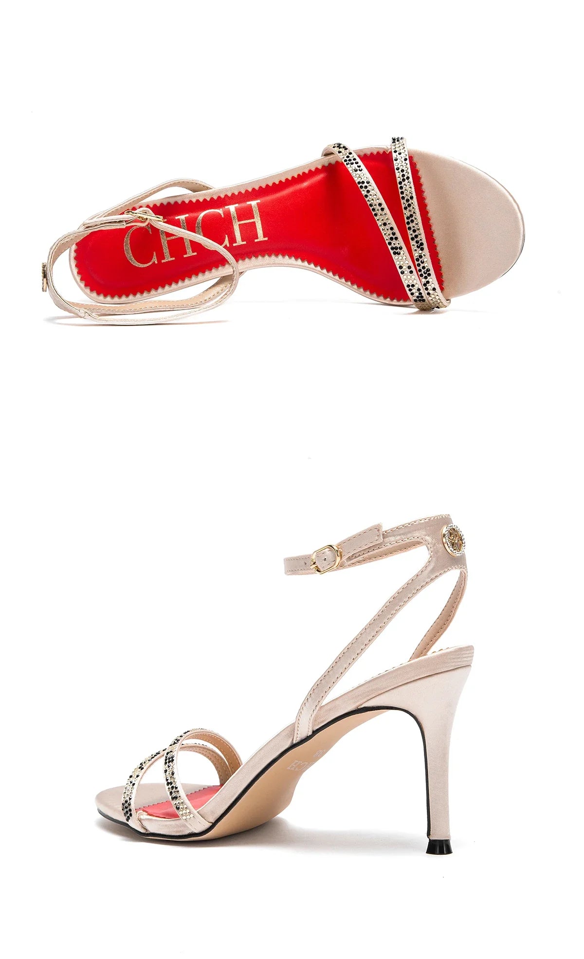 Woman's  Heels Summer Satin Open Toe Ankle Strap Girls Sandals 8cm