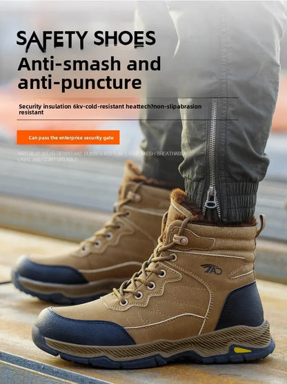 Insulated Anti Smashing  Anti Stabbing Welding Shoes for Safety Work Electricians Use Plush and Thickened Labor Protection Shoes