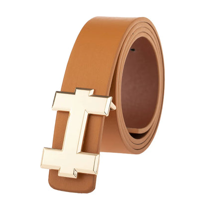 Men's and Women's Casual Fashion Belt  Korean Version Gold Buckle Belt Trendy I-shaped Buckle Belt