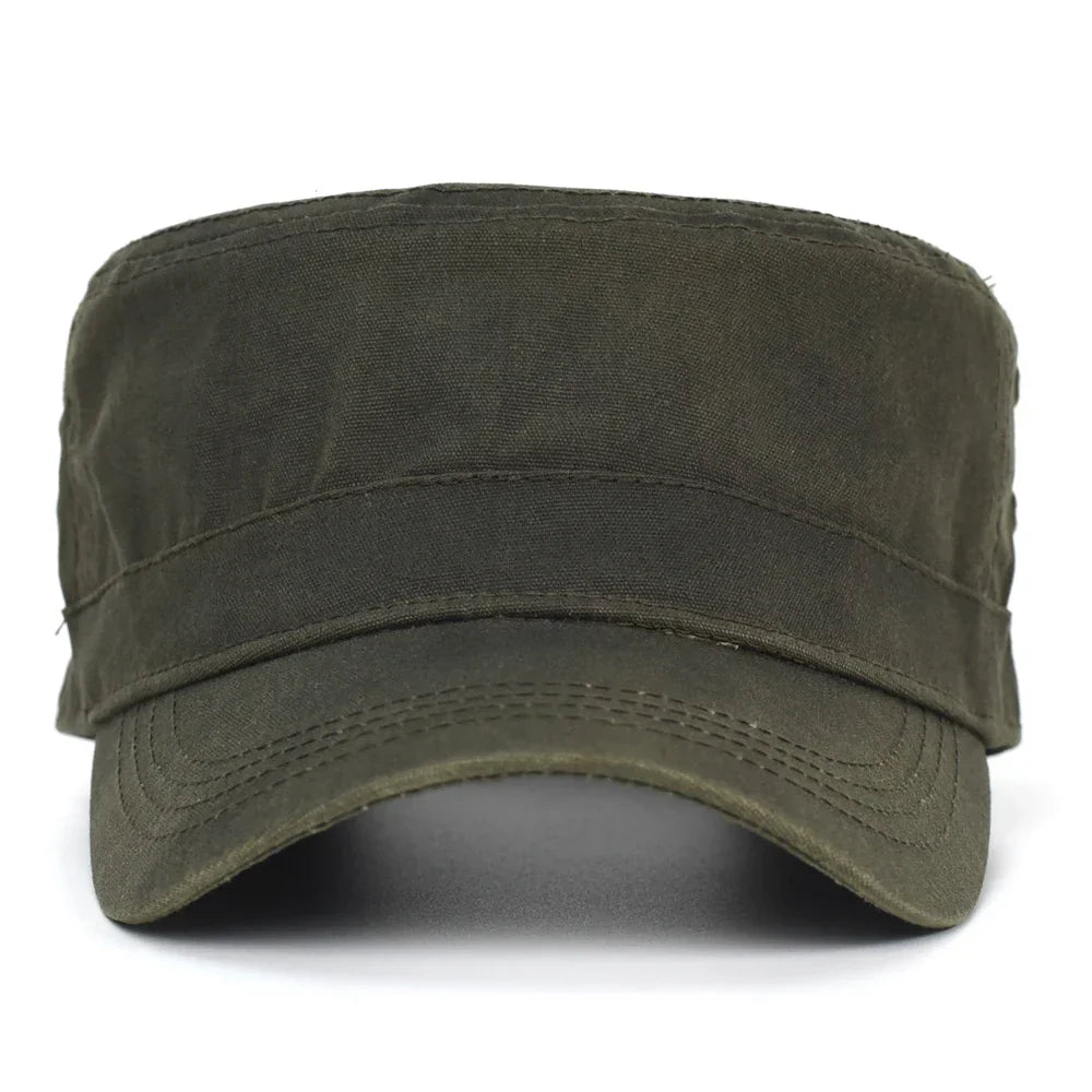 Waxed Canvas Cotton Military Caps Men Waterproof Cadet Army Cap Unique Design Vintage Flat Top Hat