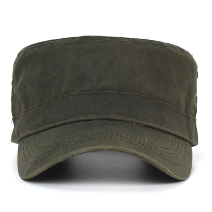 Waxed Canvas Cotton Military Caps Men Waterproof Cadet Army Cap Unique Design Vintage Flat Top Hat