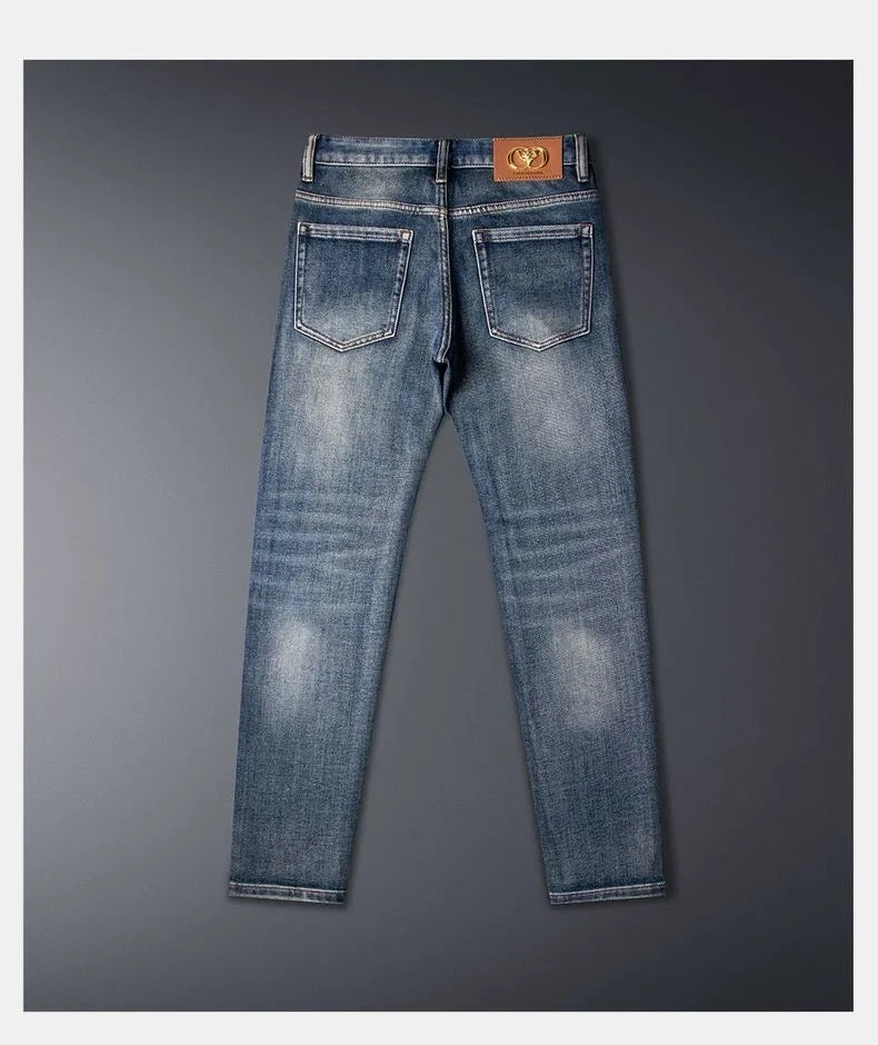 Calça Jeans Masculina Reta Vintage Americana Estampada Tendência Primavera Outono Nova Moda Calça Jeans Stretch Esportiva Casual 28-36