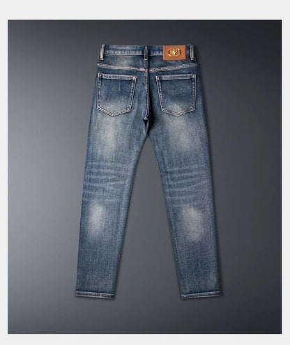 Calça Jeans Masculina Reta Vintage Americana Estampada Tendência Primavera Outono Nova Moda Calça Jeans Stretch Esportiva Casual 28-36