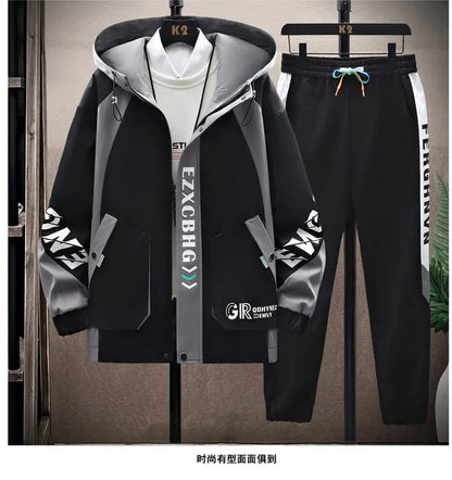 Spring Autumn Casual Men Sets Jacket + Pants Two Pieces Fashion Korean Trend Hooded Baseball Uniform Suit Man Outfit