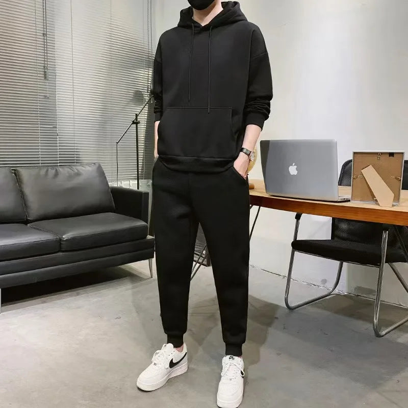 Men Women Tracksuit Hoodies Casual Solid Color Thick Pullover and Long Pant 2-piece Set Men Autumn Fleece Jogger Sports Suit Ne