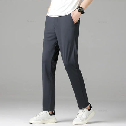 Summer Quick-drying Ice Silk Men's Casual Pants Ultra-thin Highly Elastic Business Casual Non-iron Trousers Black Gray Blue