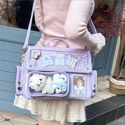 Japanese Solid Color Backpack Women Square Leather Y2K Mochilas Mujer Harajuku Large Capacity Ita Bag Anime Handle Crossbody