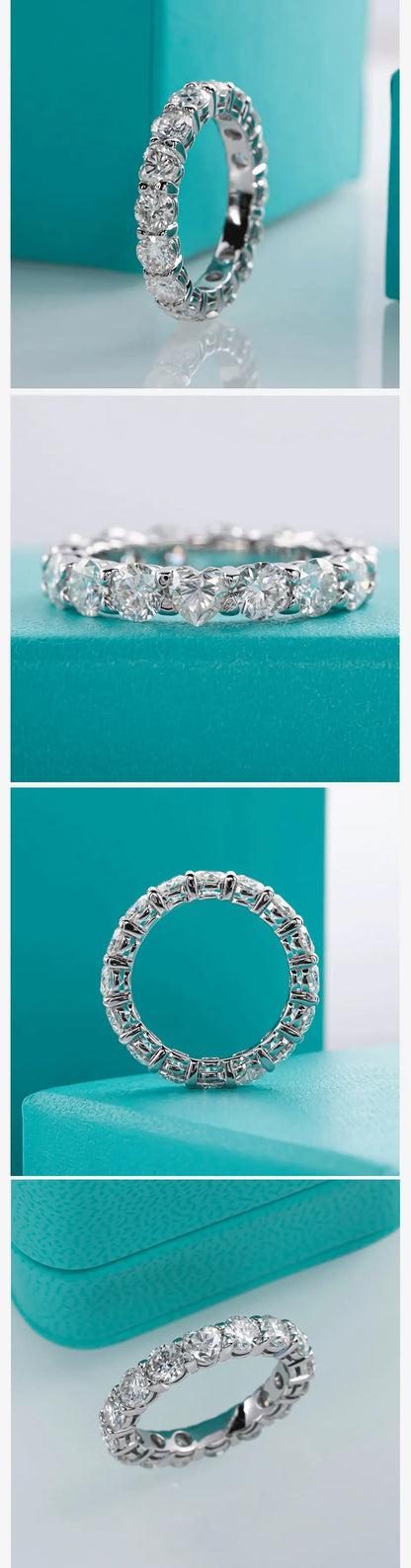 4mm D Color Heart Moissanite Diamond Wedding Band Ring 18K Gold Plated 925 Sterling Silver Eternity Rings Wholesale