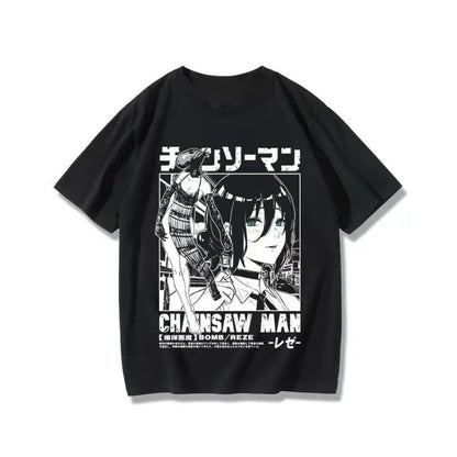 Summer Men's T-shirts Japanese Anime Chainsaw Man Reze Graphic Clothing Harajuku Y2K  Half-sleeve Women’s Oversize Cotton Tops