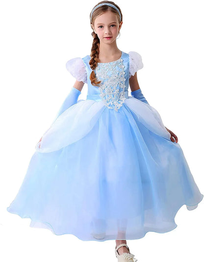 2026 Classic Cendrillon Costume Deluxe Lace Dress Birthday Party Role Play Princess Pretend Fairy Tale Grace Ball Gown for Kids