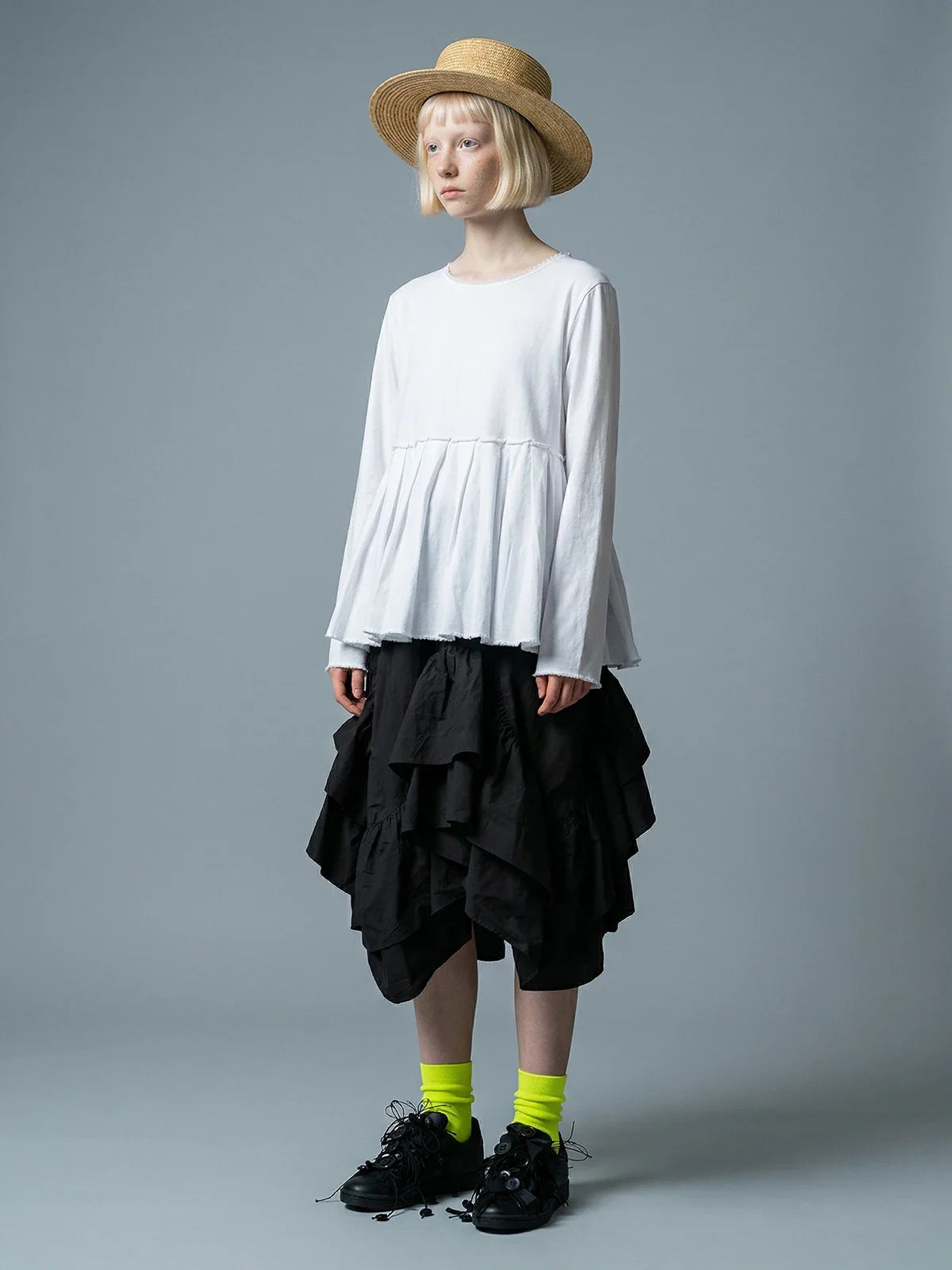 2026 Spring Forest High Waist Irregular Ruffle Edge Medium Long Dress Black Half Skirt Female 265401