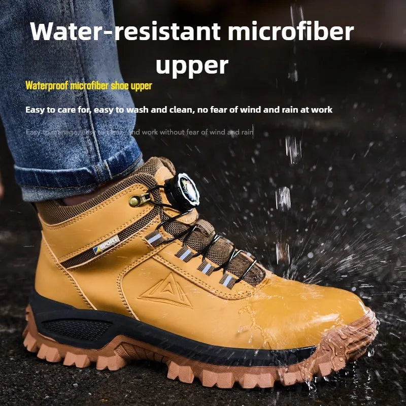 Brown Waterproof Safety Boots Men Indestructible Steel Toe Work Boots Anti-smash Stab-resistant High-top Knob Adjustable
