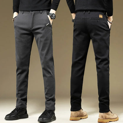 Men's Pants Casual Cotton Solid Color Spring Autumn Straight Business Work Pants High Quality Fashion Black Grey Trousers