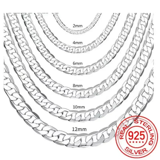Men's 925 Sterling Silver Necklace 2/4/6/8/10/12MM 40-75cm Chain Lobster Clasp Man Boy Women Engagement Jewelry