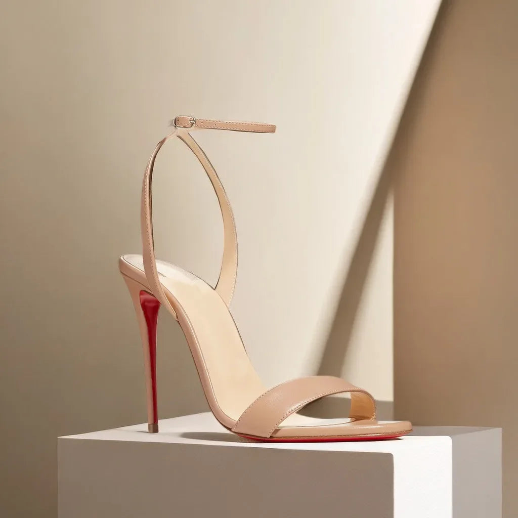 Novas sandálias de salto fino nude sexy de peça única com salto alto, com temperamento feminino, sapatos de salto alto confortáveis para mulheres francesas