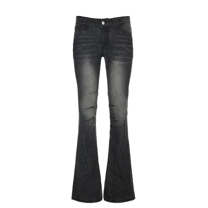 Folds y2k Flare Jeans Vintage Low Rise Denim Trousers Aesthetic Streetwear Distressed Mom Jeans Women Casual Skinny Pants