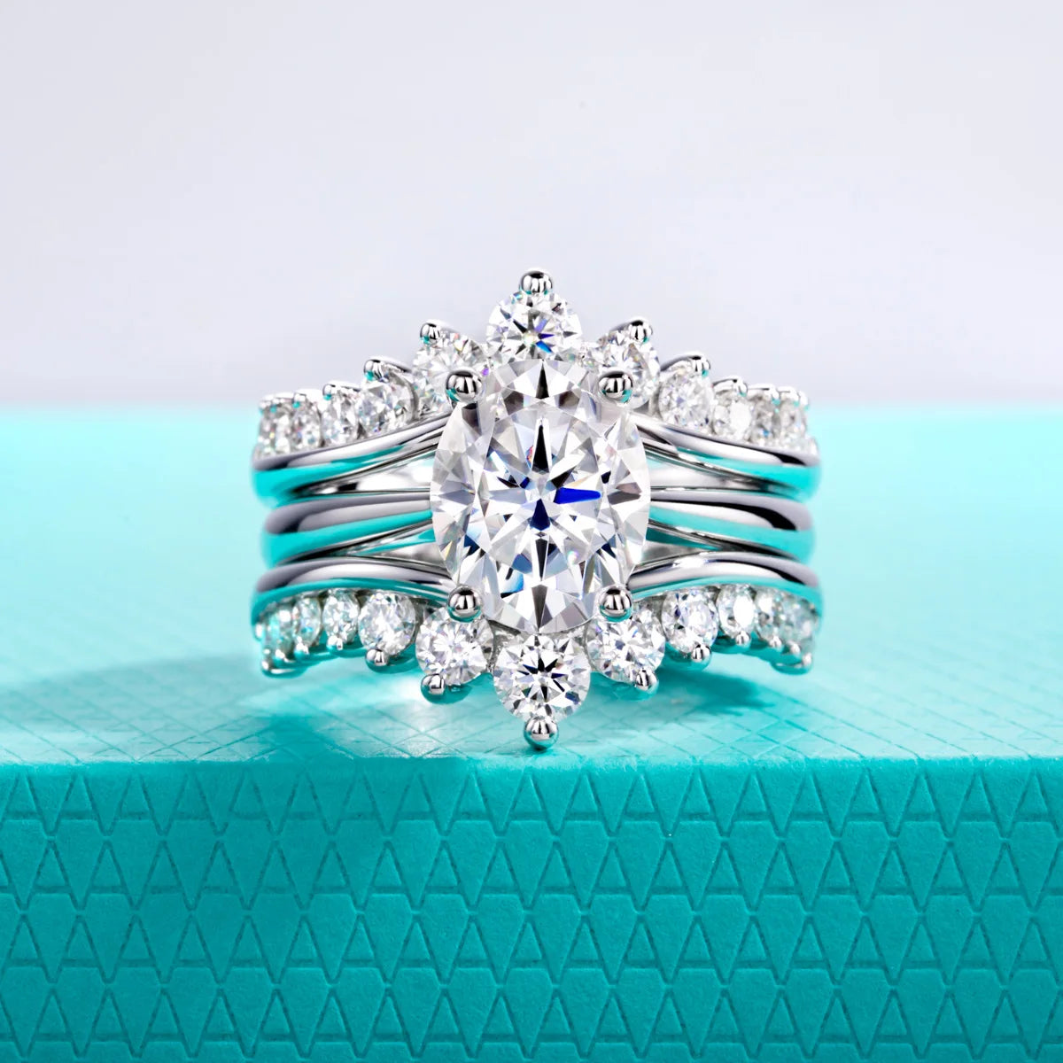 3ct Oval Moissanite Wedding Bands 18k Gold Plated 925 Sterling Silver Bridal Rings Set for Girls Jewelry Wholesale
