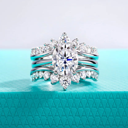 3ct Oval Moissanite Wedding Bands 18k Gold Plated 925 Sterling Silver Bridal Rings Set for Girls Jewelry Wholesale