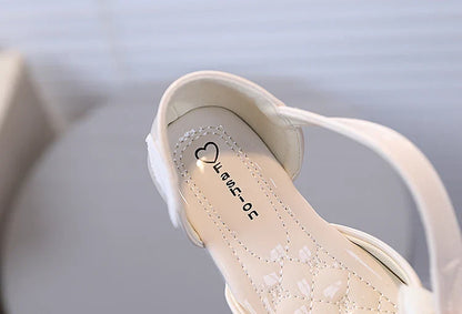 Girl's Fish Mouth Shoes with Rhinestone Bear Decos Prom Party Sandals for Kids Girl Nice Butterfly-knot Students Footwear I10281