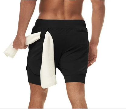Men's Compress Shirt + 2-in-1 sports shorts 2pcs Set Leisure Breath Short Sleeve Sport Jogging Gym Brand Print Clothing