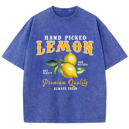 Summer Lemon Washed T-Shirts Womens Cotton Oversized O-Neck T Shirts Fresh Fruit Prints Tops Casual Short Sleeve Woman Clothes