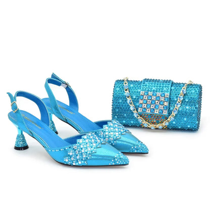 Sapatos e bolsas nigerianos italianos femininos decorados com strass, conjunto de luxo de sapato e bolsa para festa, scarpins femininos