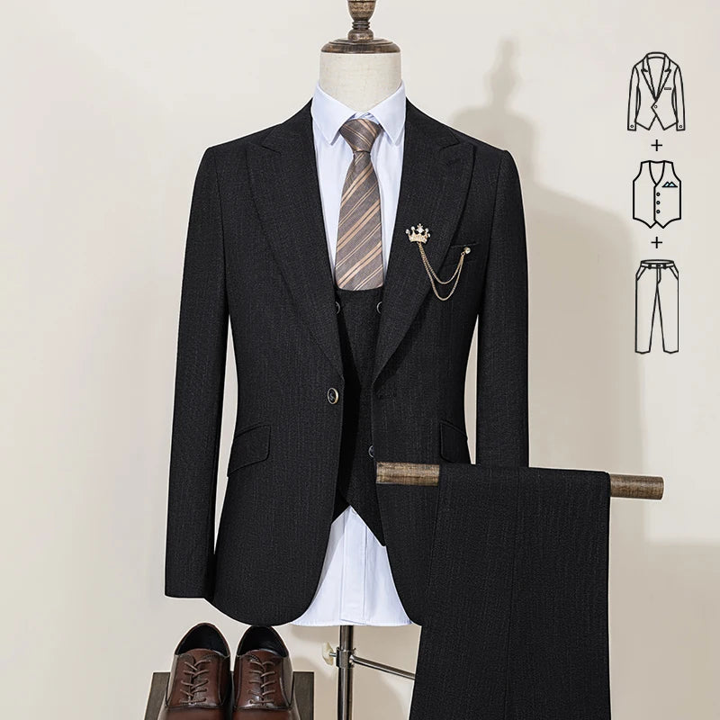 High-end Brand Formal Business Men's Suits Single Breasted Solid Color Slim Fit Suit wedding three-piece