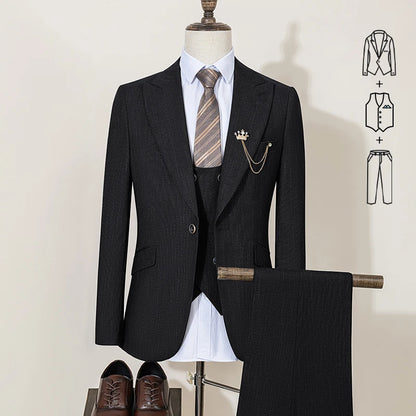 High-end Brand Formal Business Men's Suits Single Breasted Solid Color Slim Fit Suit wedding three-piece