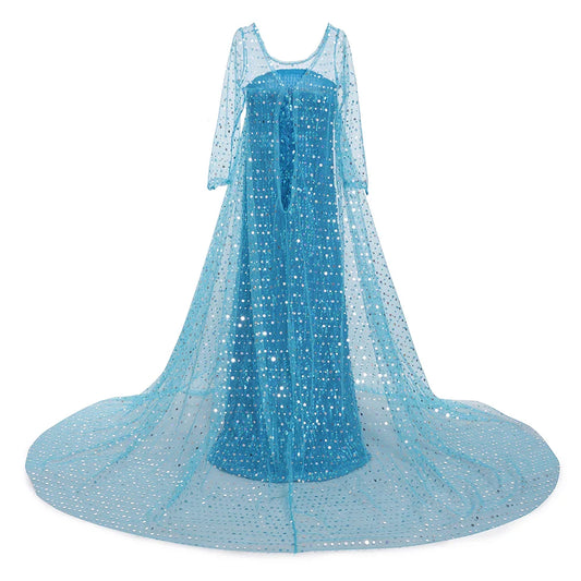 Toddler Shimmering Elsa Maxi Dress Feastured Princess Snow Queen Costume Full Bodice Sequins Embellished Christmas Party Frocks