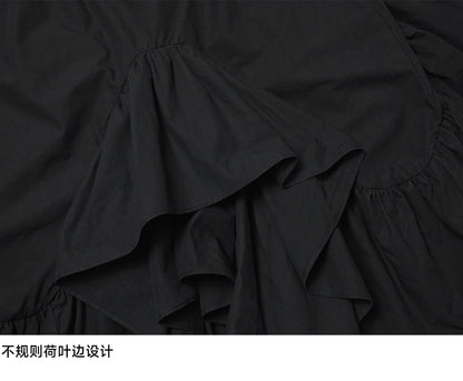 2026 Spring Forest High Waist Irregular Ruffle Edge Medium Long Dress Black Half Skirt Female 265401