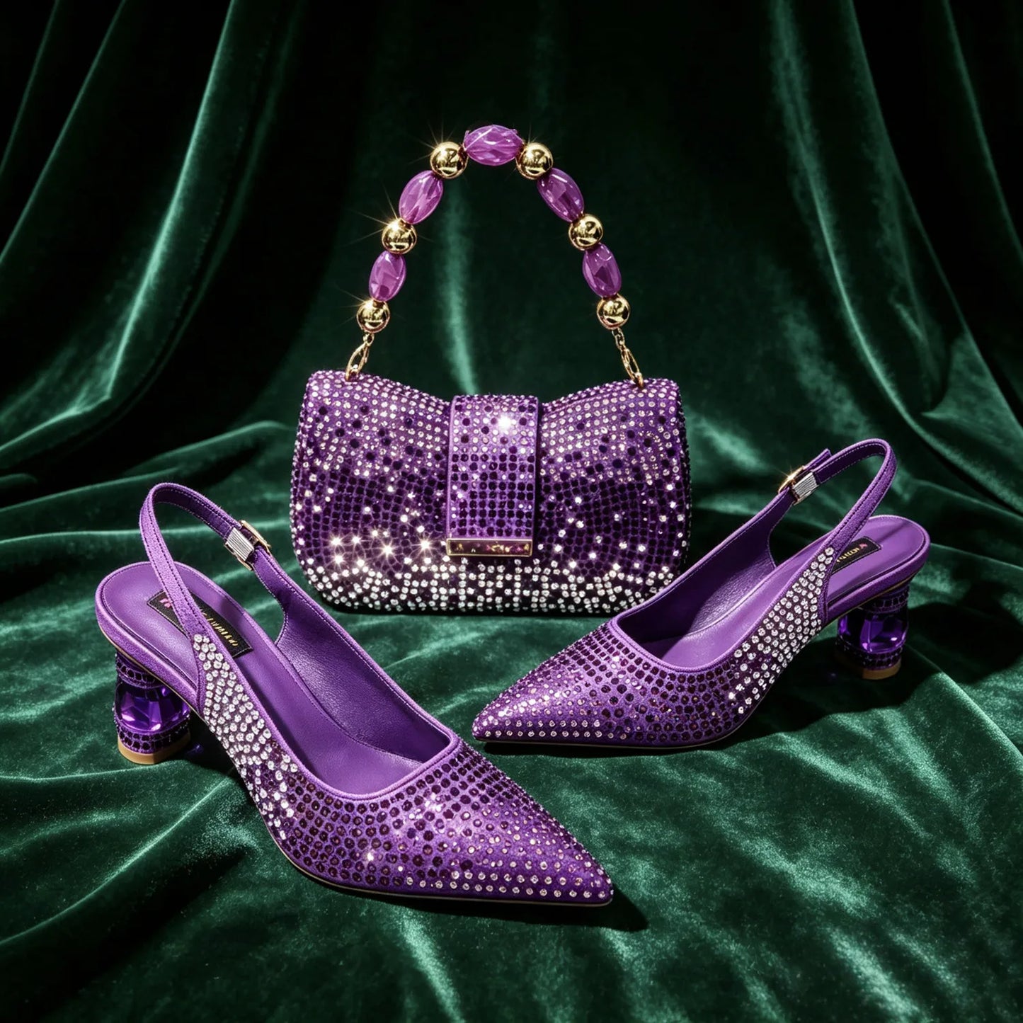 New Itlian Design Blue Color Rhinestone High Heel Shoe And Bag Fashion Style Pointed-Toe Shoes For COMFORT INCLUDED Women Shoes