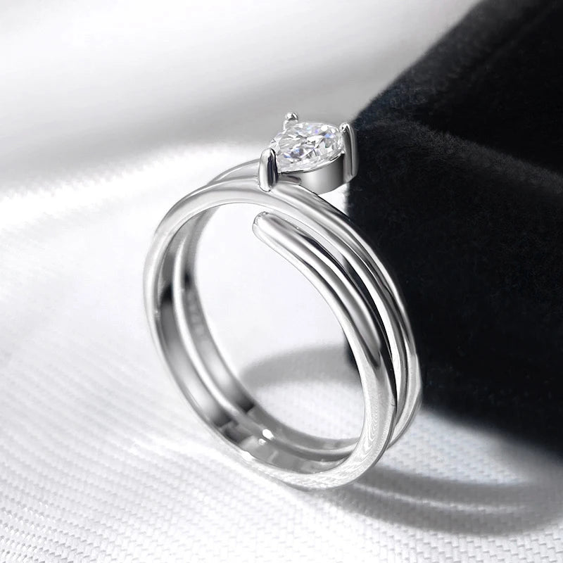 Certified 0.5CT Real Moissanite Solitaire Rings for Women Sterling Silver 925 Plated 18K Lab Daimond Female Tail Ring