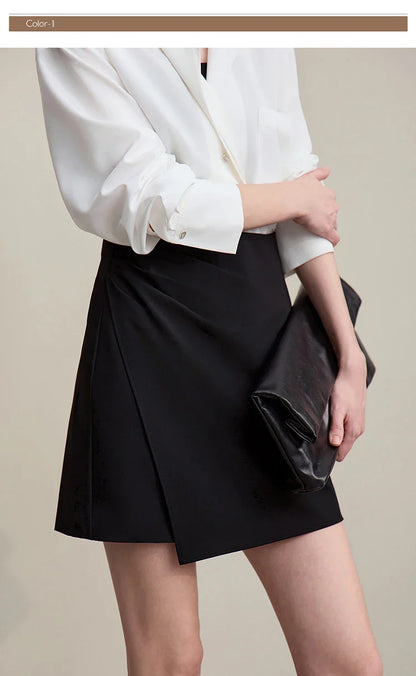 Mini Skirt 2026 Spring New Asymmetrical Pleated Short A-Line Skirt Commuter Solid Color Versatile Women's Clothing 12611004