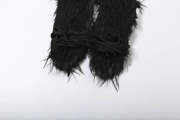 Hottie Sexy Furry Halter Top Women Fur Collar Backless Lace-Up Coquette Dark Punk Style Music Festival Clubwear Vests