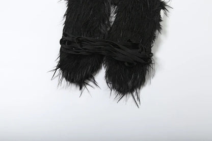 Hottie Sexy Furry Halter Top Women Fur Collar Backless Lace-Up Coquette Dark Punk Style Music Festival Clubwear Vests