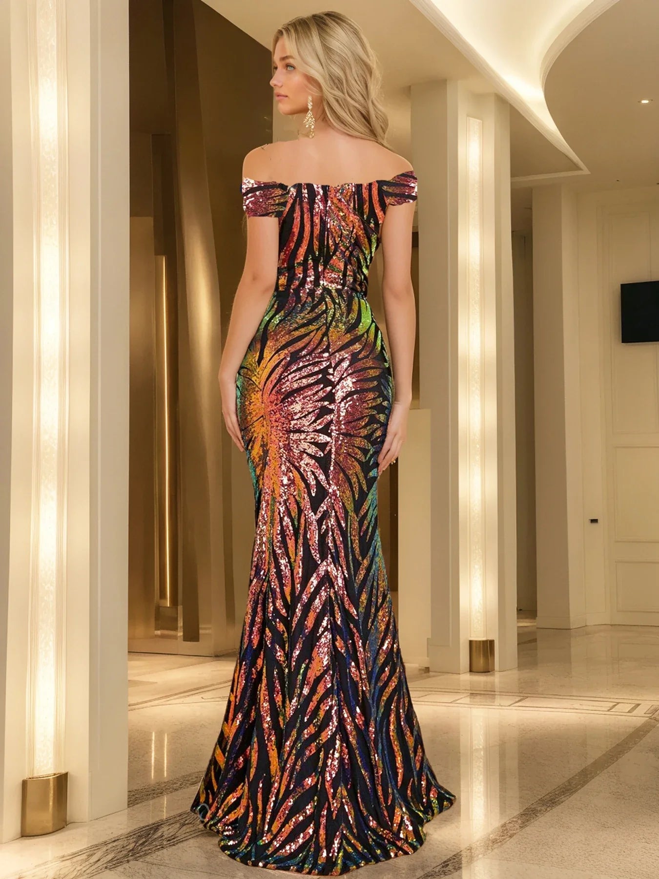Blue Sequin Wedding Dresses Off Shoulder Exquisite Prom Party Gown Long Mermaid Women Floor Length Evening Dress 2025